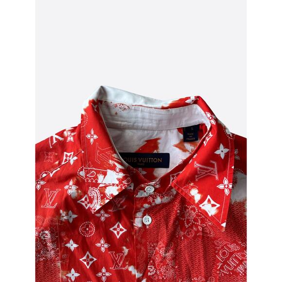 Louis Vuitton Orange Bleached Bandana Short Sleeve Button Up Shirt - Picture 3 of 8